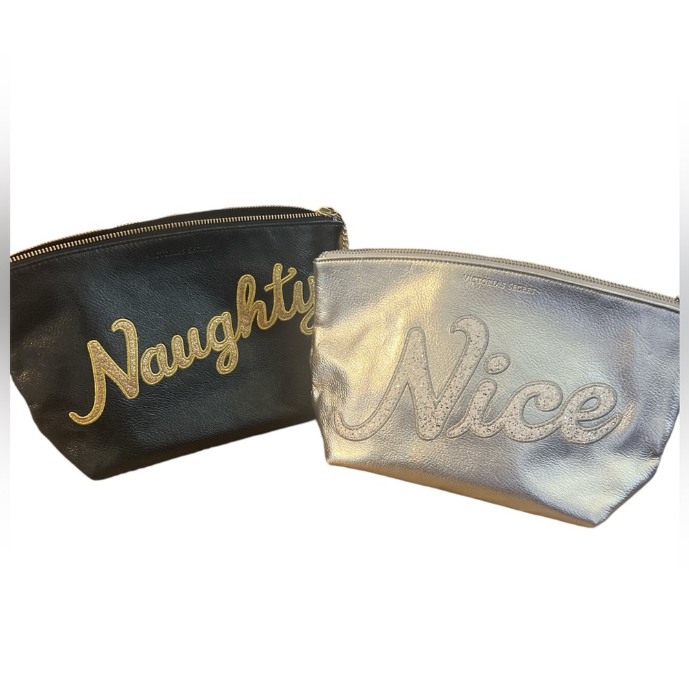 Victoria’s Secret Naughty and Nice Cosmetic Bags With Removable Pom Pom Charms